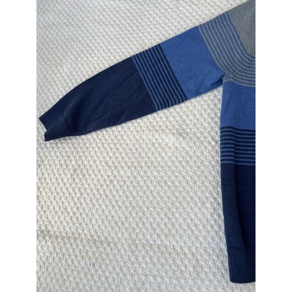 LL Bean Sweater‎ Men's Size Large Striped Blue Gray Cotton Cashmere Blend V-Neck - Picture 11 of 14